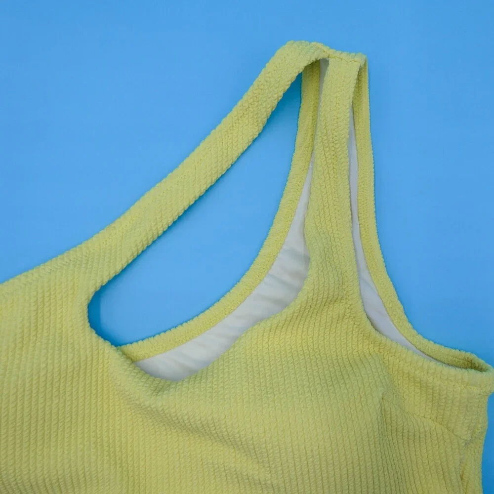 Victorias Secret XL Yellow Ribbed Cutout Singe Shoulder Bikini Top‎ Swimwear New